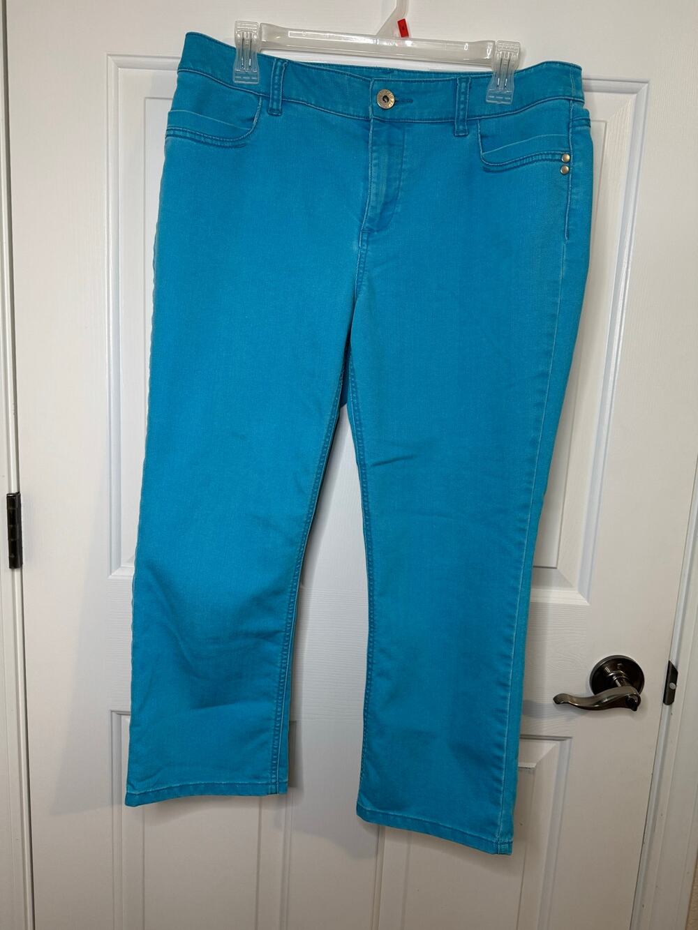 Chico's Platinum Denim Crop Jeans Turquoise Cyan Blue Size 1.5 (Medium 10)